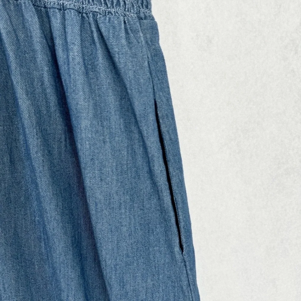 Old Navy Womens Dress Size 3X Blue Chambray Denim Midi Smocked Waist Cottagecore - Picture 6 of 16